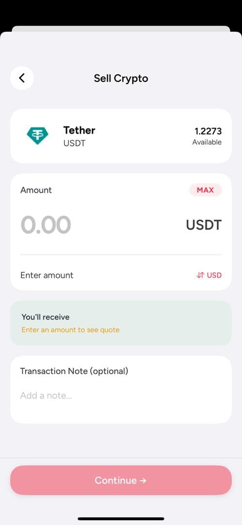 HelloBob sell crypto screen.