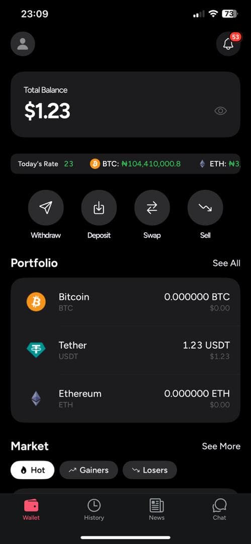 HelloBob wallet in dark mode