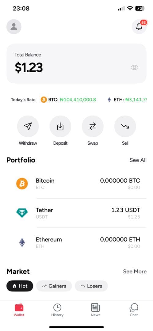 HelloBob wallet home screen